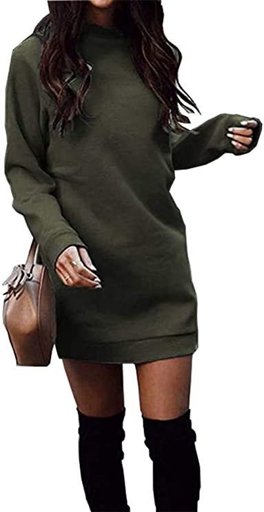 Women's Casual Fleece Long Pullover Sweatshirt Dress