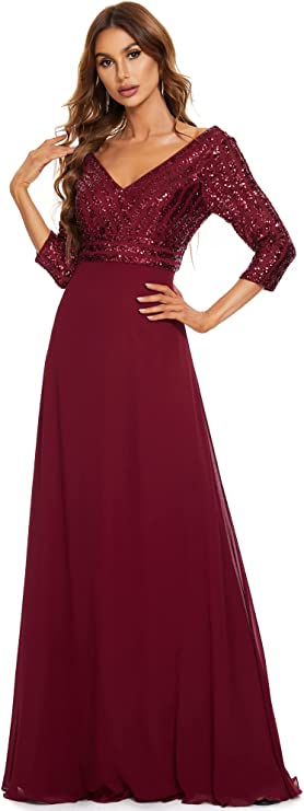 Women's V Neck Floor Length Evening Dress