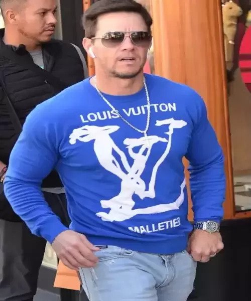 Louis Vuitton Lv Scribbles Intarsia Crew­neck worn by Mark Wahlberg